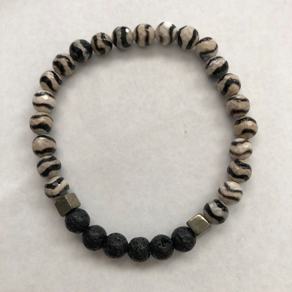 BOGO Vitality Zebra Striped Tibetan Agate (Black) Stretch Band Small Beads